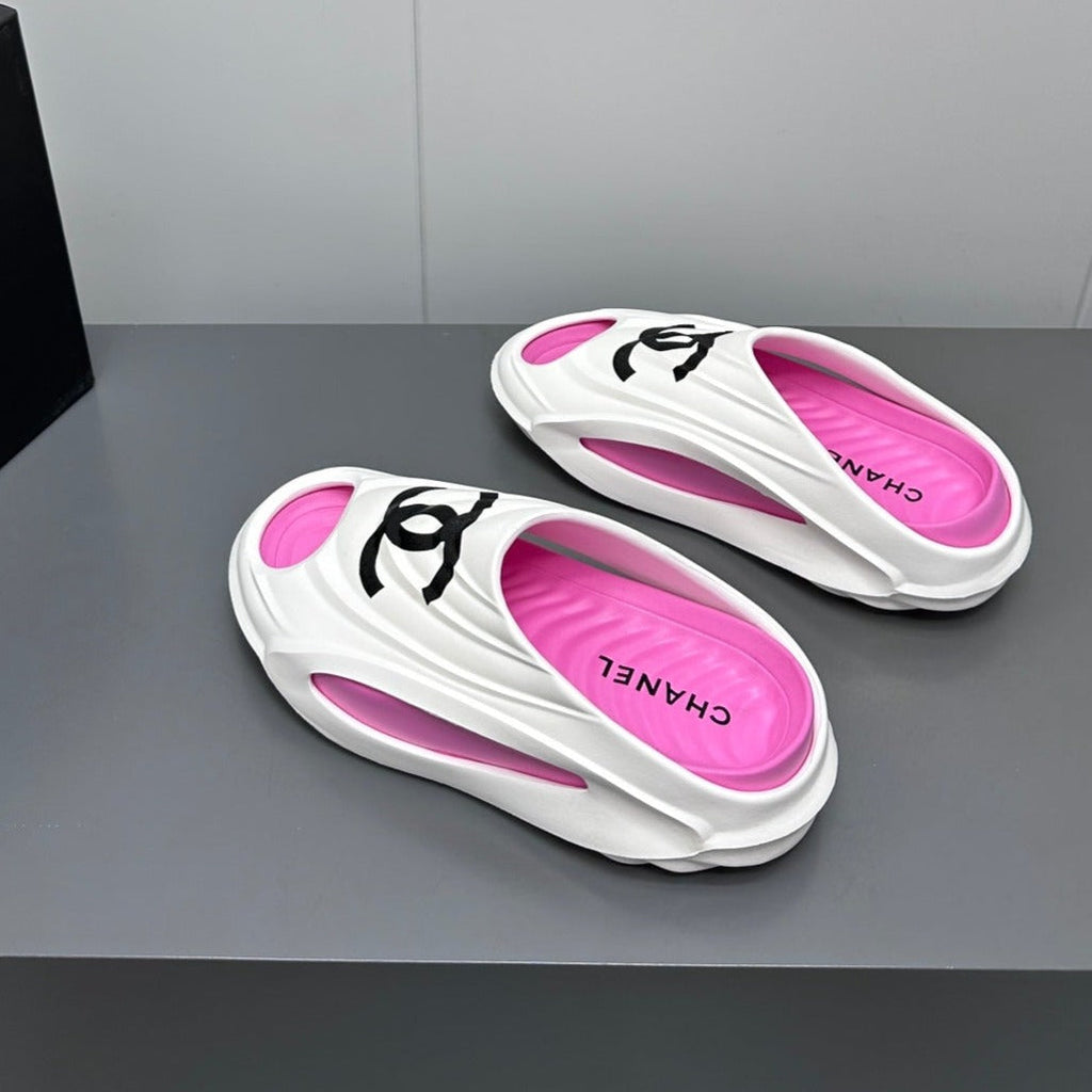 New Double C Foam Lightweight Slippers Boat White Pink