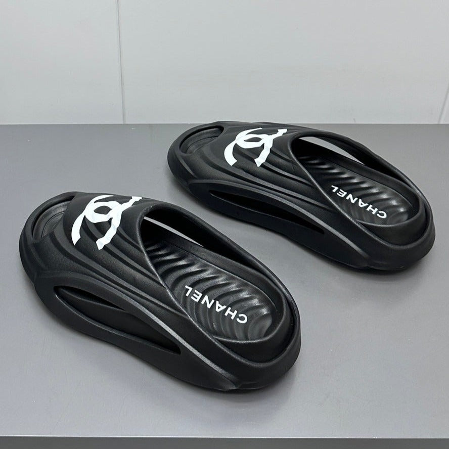 New Double C Foam Lightweight Slippers Boat Black