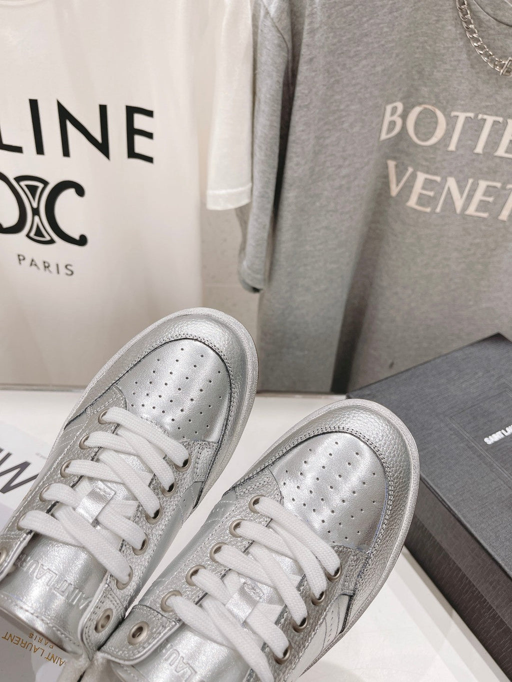 SL SL/61 SNEAKERS SILVER PERFORATED CALFSKIN