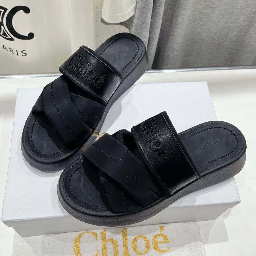 CHLOÉ MILA PLATFORM 5 CM IN BLACK NYLON WITH EMBROIDERED LOGO