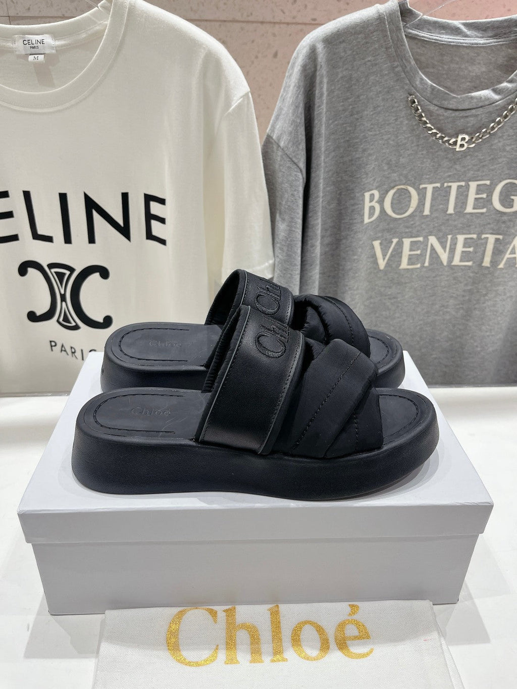 CHLOÉ MILA PLATFORM 5 CM IN BLACK NYLON WITH EMBROIDERED LOGO
