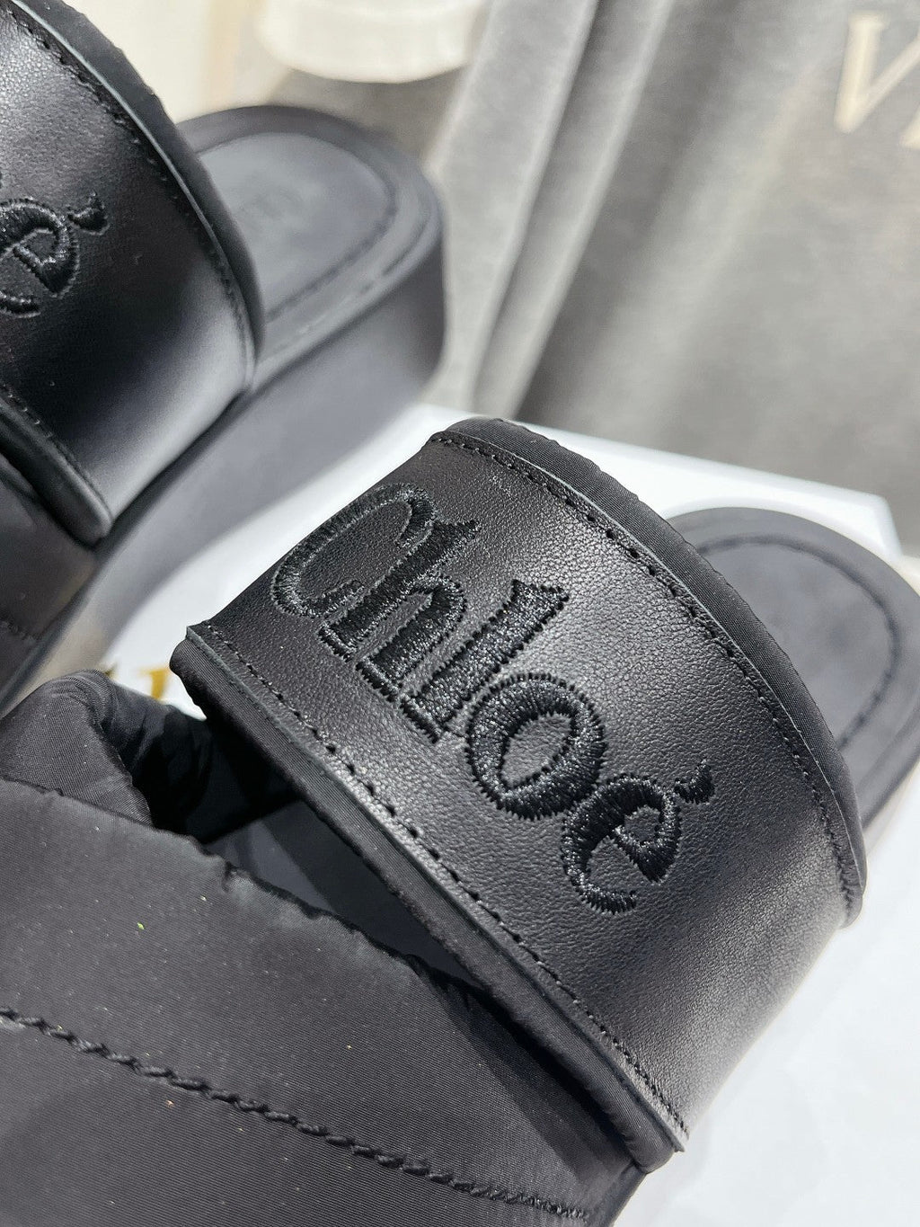 CHLOÉ MILA PLATFORM 5 CM IN BLACK NYLON WITH EMBROIDERED LOGO