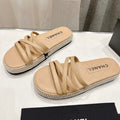 SLIPPERS CROSS STRAPS IN BEIGE CREAM LAMBSKIN