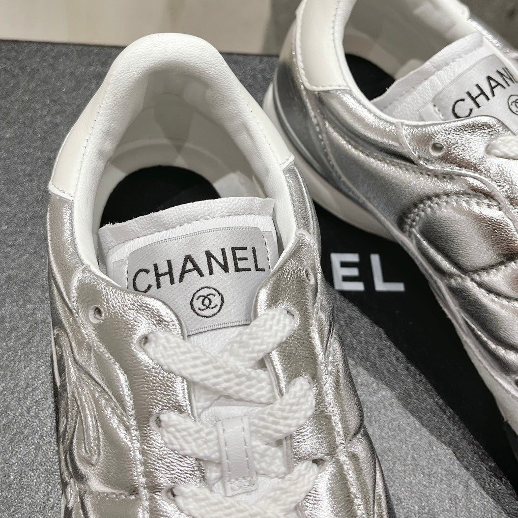 Double C  New Quilted Panda Shoes Silver Sheepskin