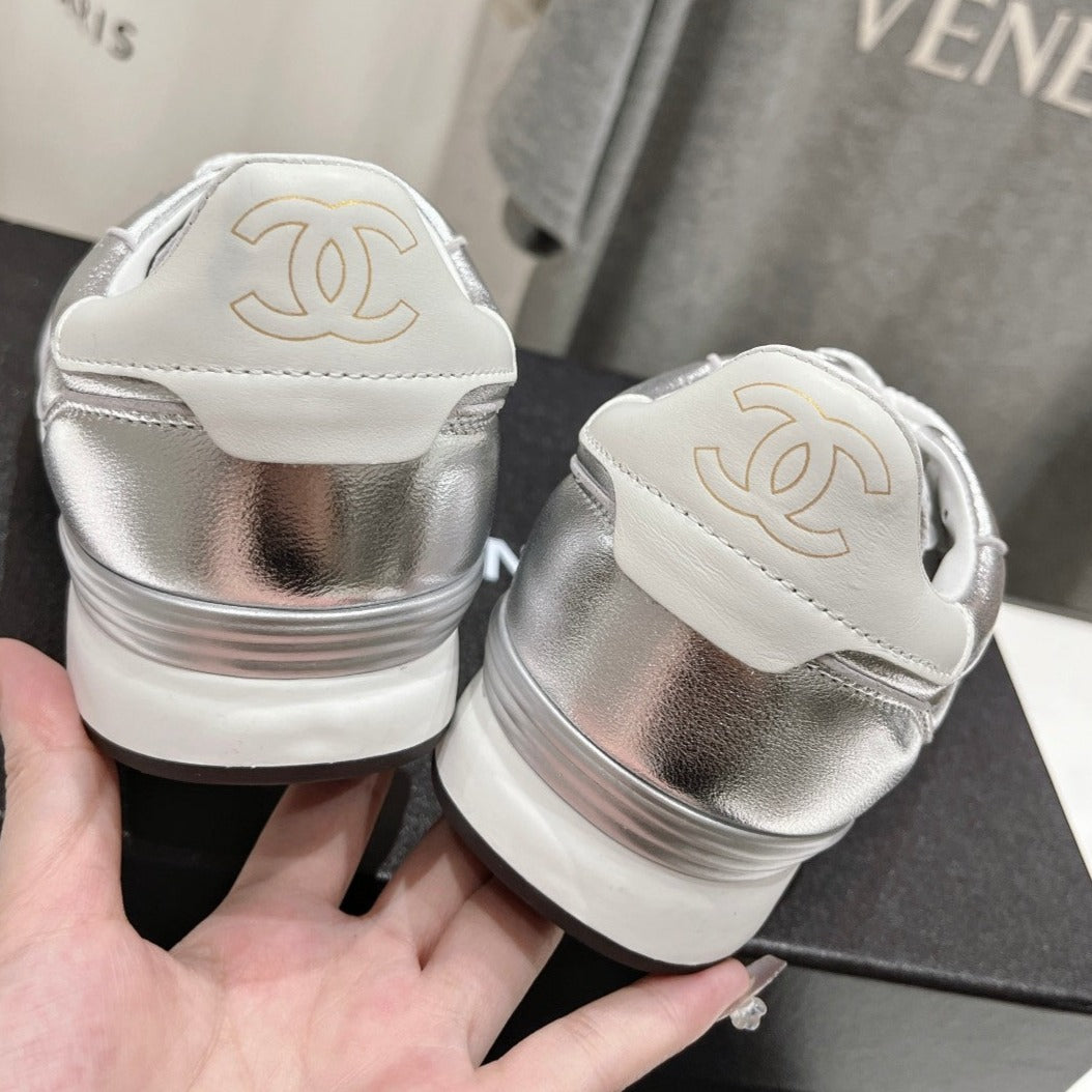 Double C  New Quilted Panda Shoes Silver Sheepskin