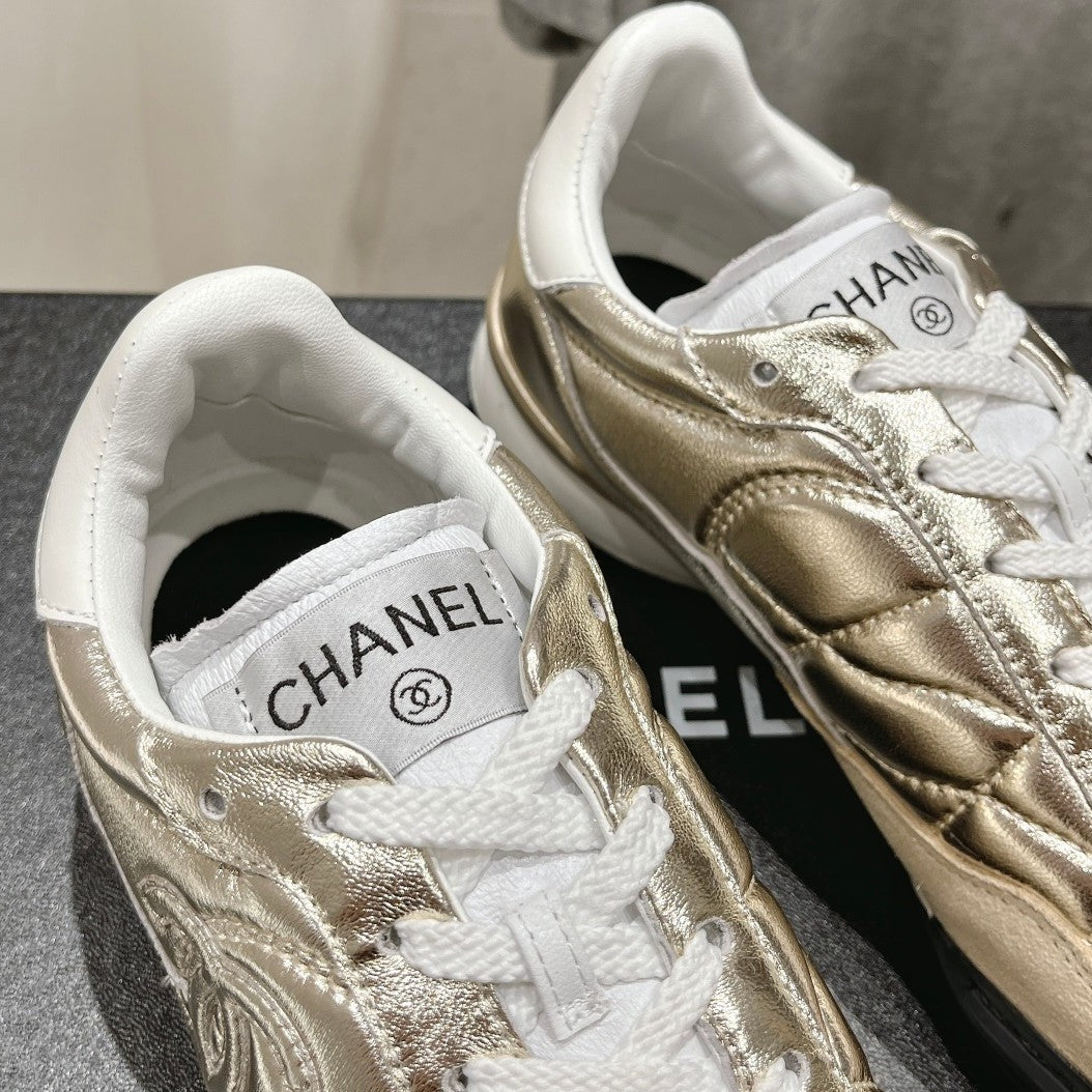 Double C  New Quilted Panda Shoes Gold Sheepskin