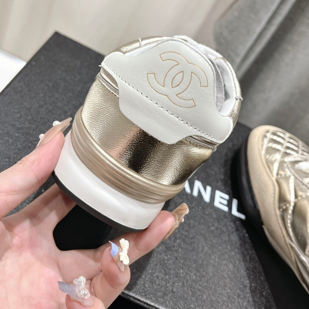 Double C  New Quilted Panda Shoes Gold Sheepskin