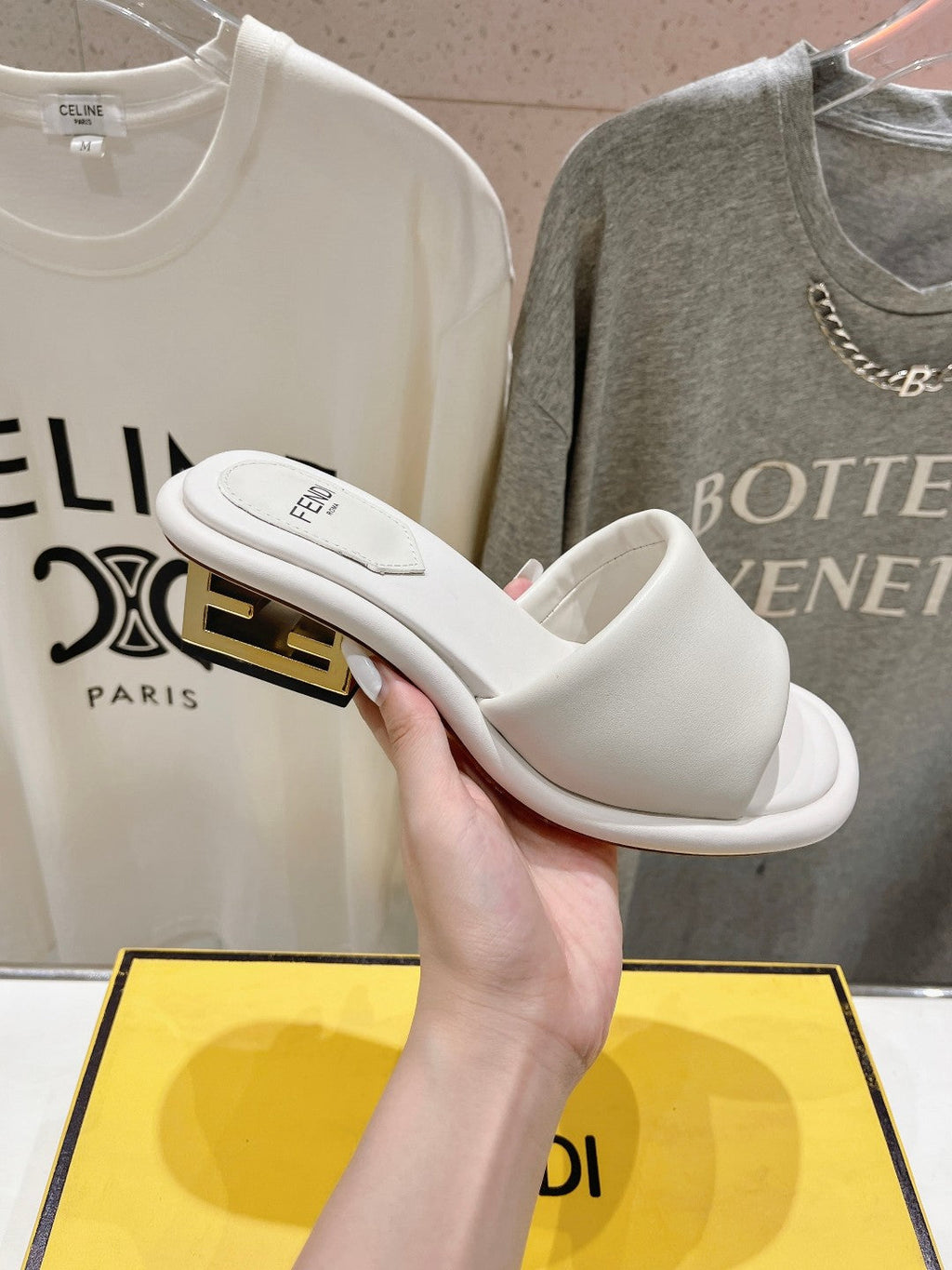 FENDI BAGUETTE MEDIUM-HEEL SANDALS 45 MM IN WHITE CALFSKIN