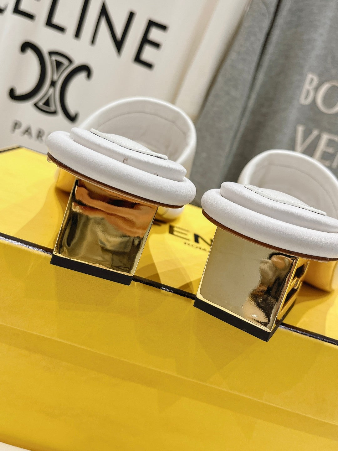 FENDI BAGUETTE MEDIUM-HEEL SANDALS 45 MM IN WHITE CALFSKIN