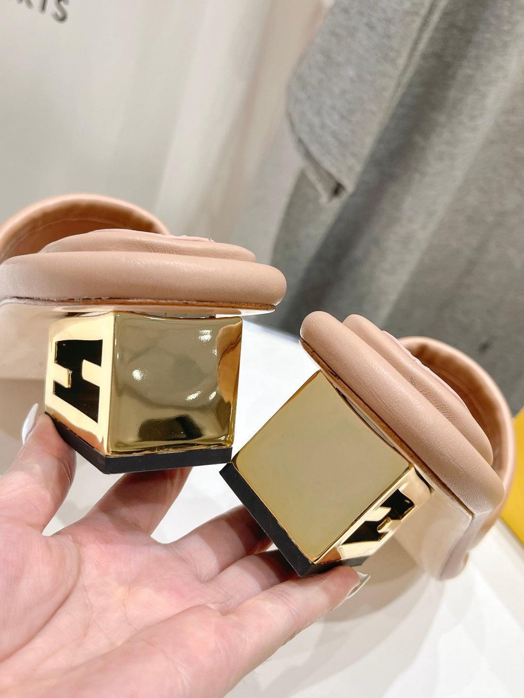 FENDI BAGUETTE MEDIUM-HEEL SANDALS 45 MM IN DESERT SAND CALFSKIN