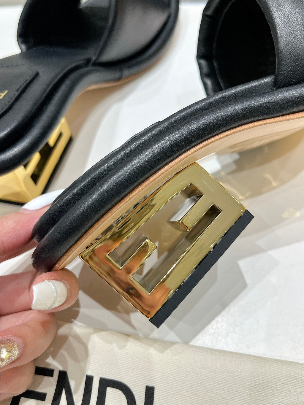 FENDI BAGUETTE MEDIUM-HEEL SANDALS 45 MM IN BLACK CALFSKIN