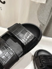 PRA CROCODILE LEATHER MOTIF SANDALS BLACK CALFSKIN