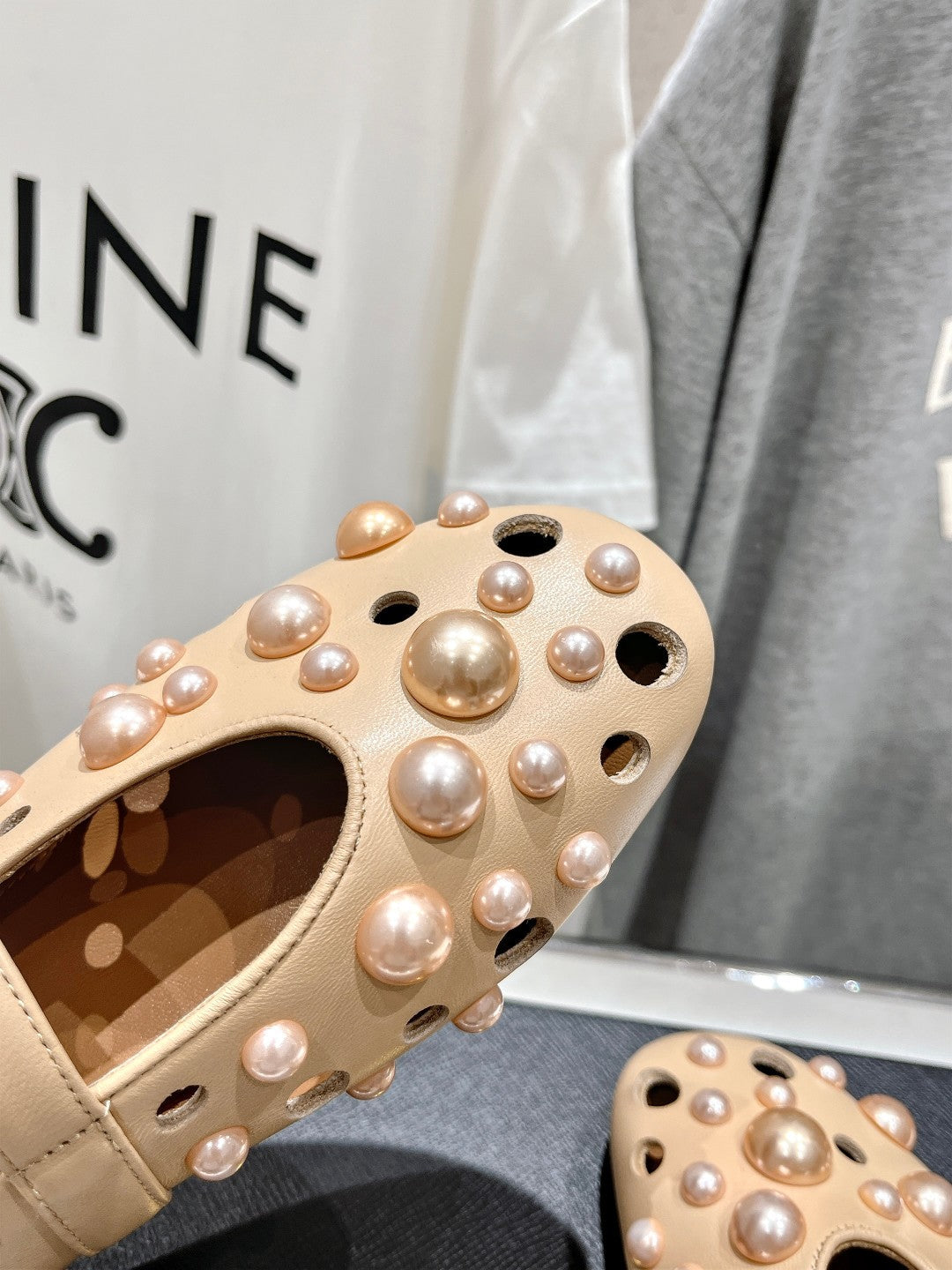 ALAIA PEARL MARY JANE SHOES IN BISQUE BEIGE LAMBSKIN