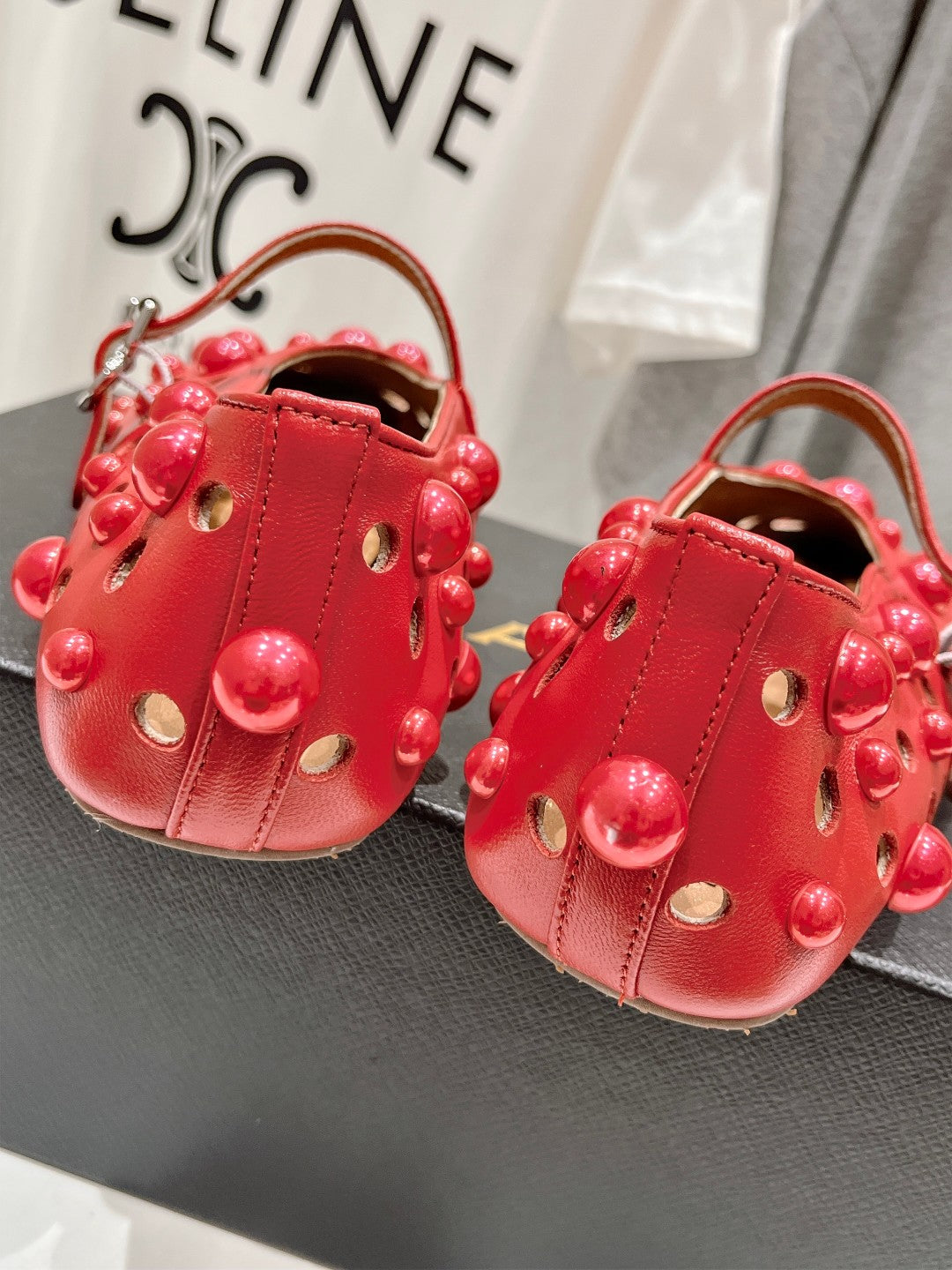 ALAIA PEARL MARY JANE SHOES IN ROSE RED LAMBSKIN