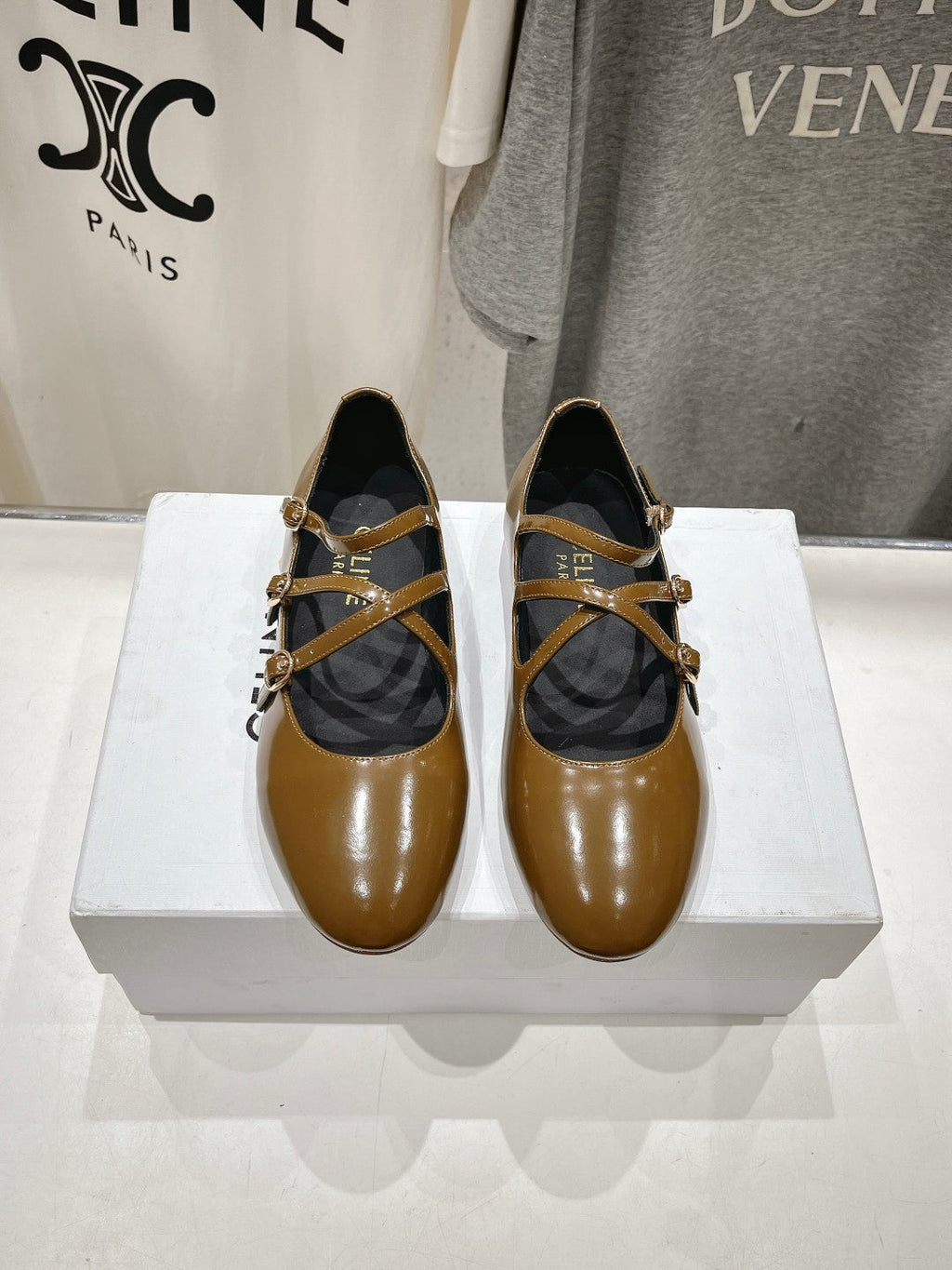 BALLET FLAT WITH CROSSOVER STRAP IN SEPIA BROWN LAMBSKIN