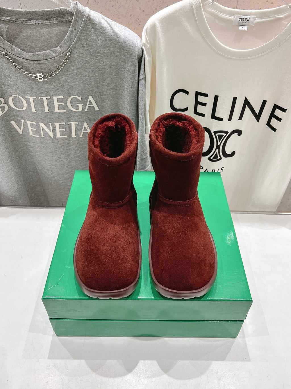 SNAP MINI ANKLE BOOTS IN JAM RED SUEDE AND SHEARLING LINING