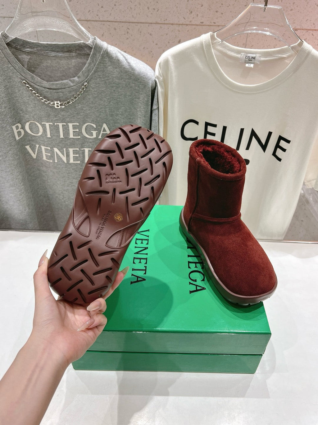 SNAP MINI ANKLE BOOTS IN JAM RED SUEDE AND SHEARLING LINING