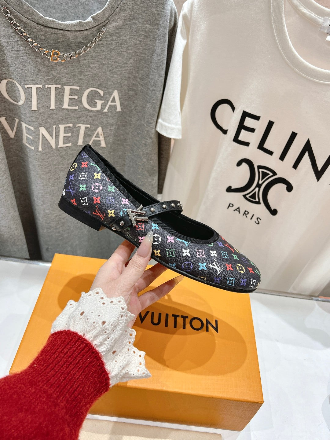 MARY JANE FLAT IN BLACK  MONOGRAM CALFSKIN