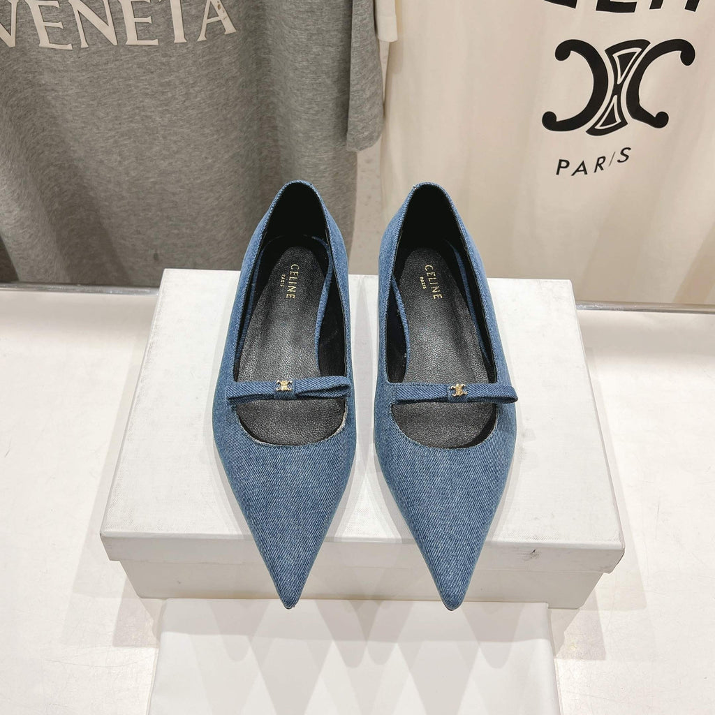 SUZY POINTY TOE BALLERINA IN BLUE DENIM