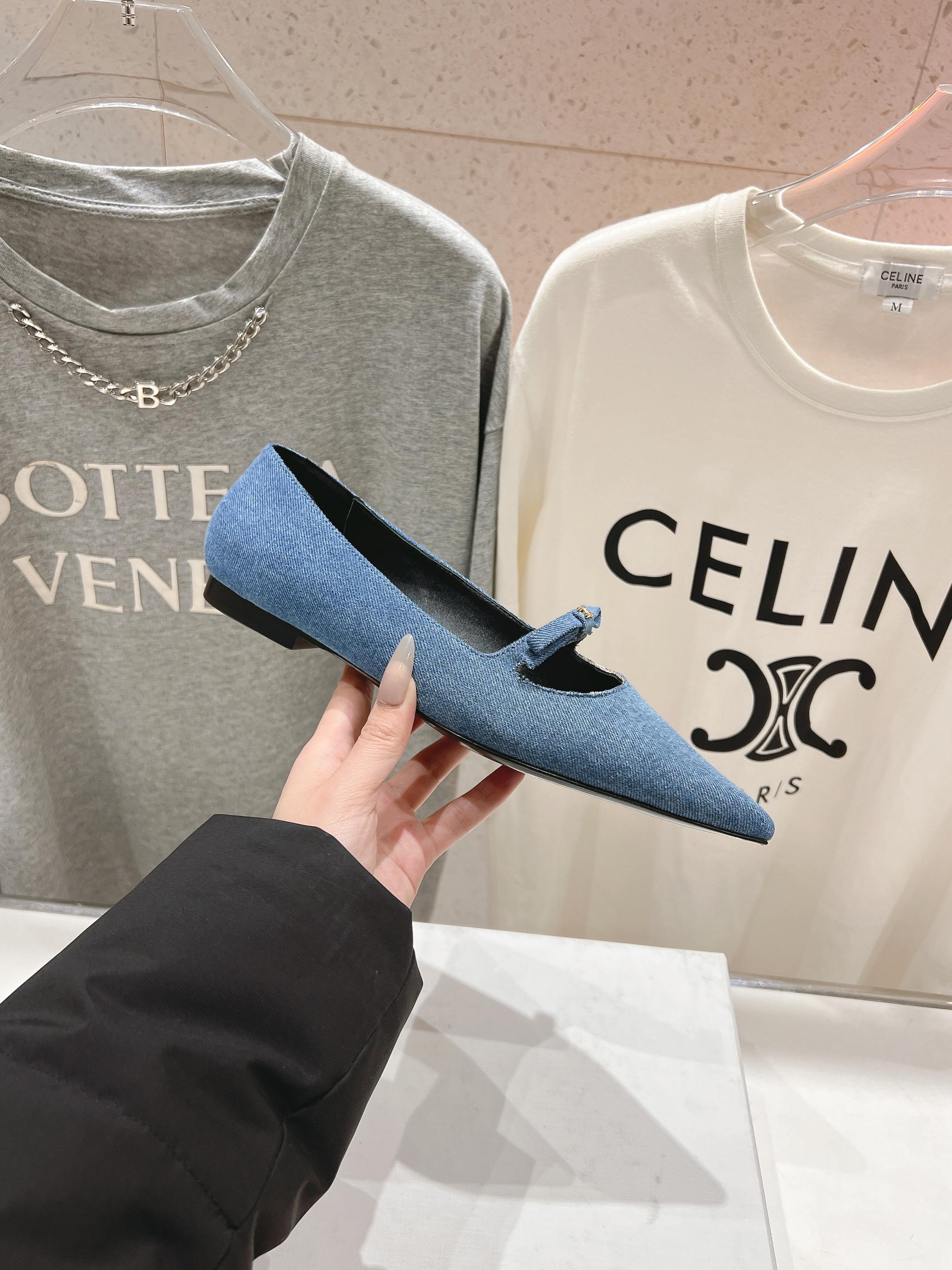 SUZY POINTY TOE BALLERINA IN BLUE DENIM