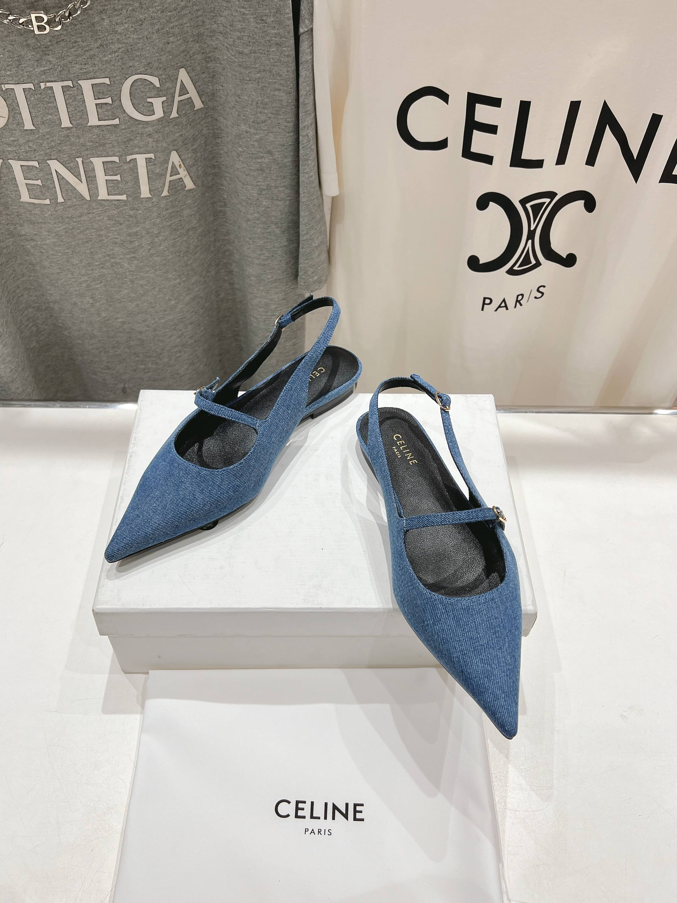 JUDY FLAT SLINGBACK IN BLUE DENIM