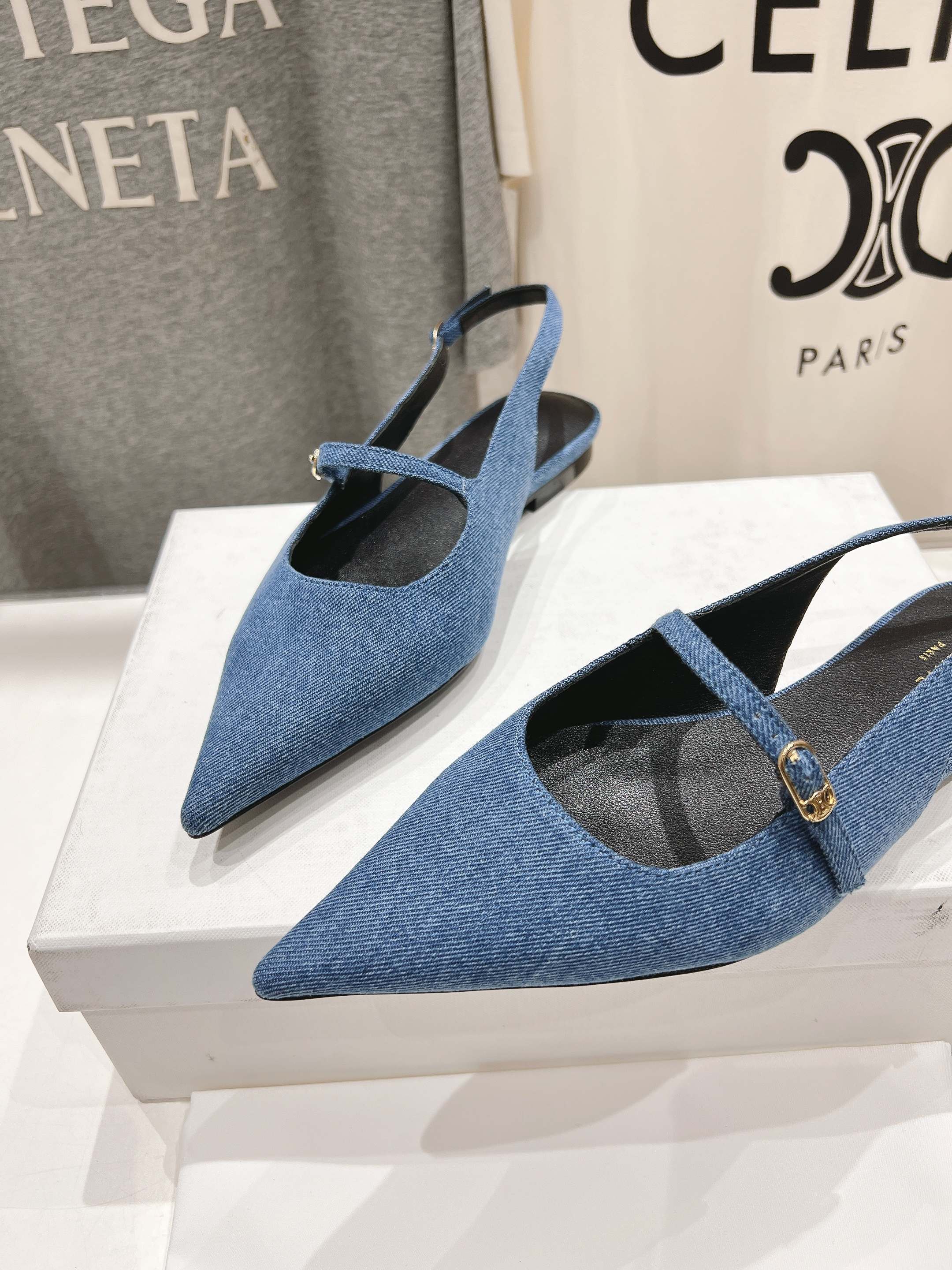 JUDY FLAT SLINGBACK IN BLUE DENIM