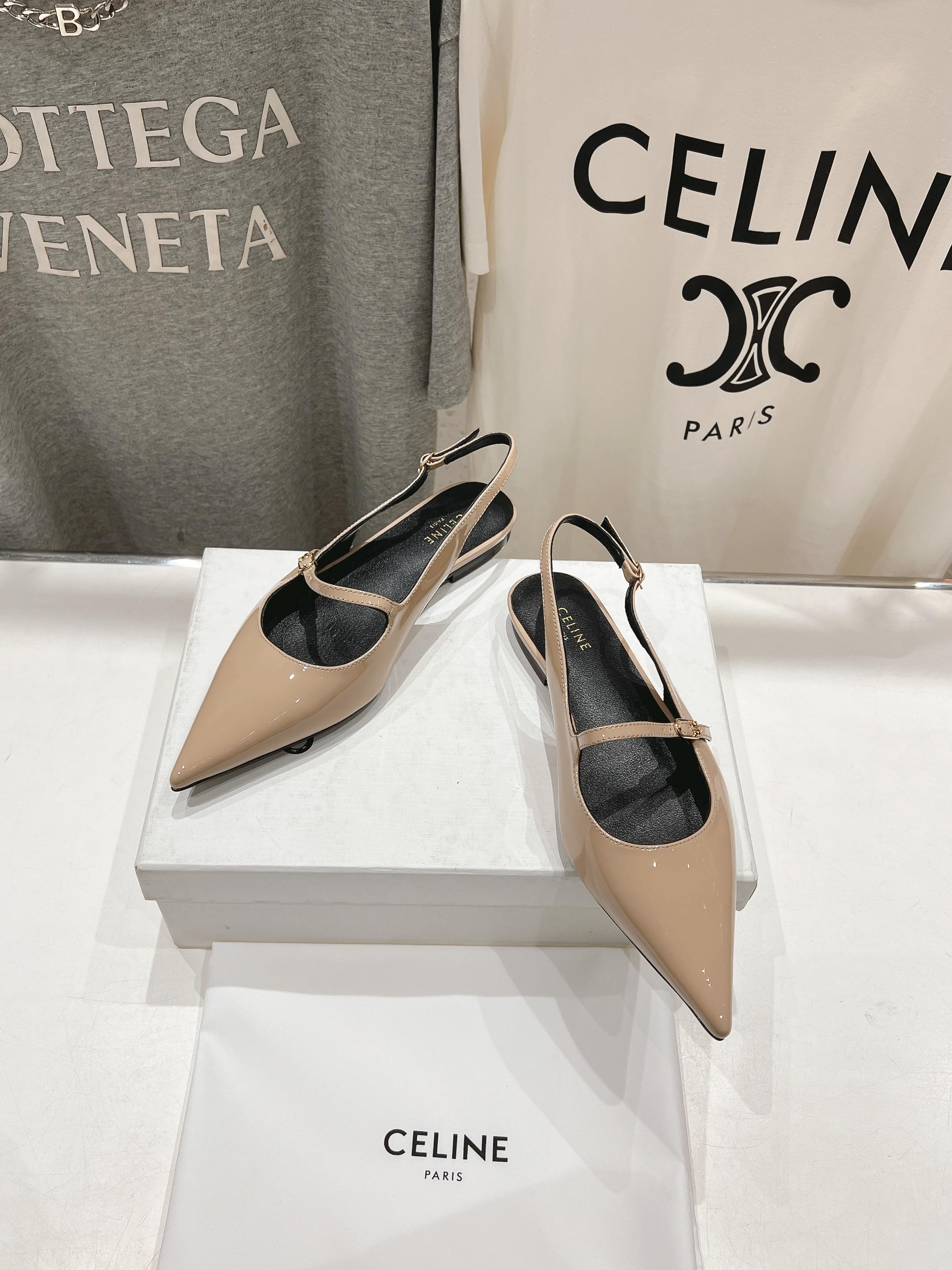 JUDY FLAT SLINGBACK IN TAN BEIGE PATENT CALFSKIN