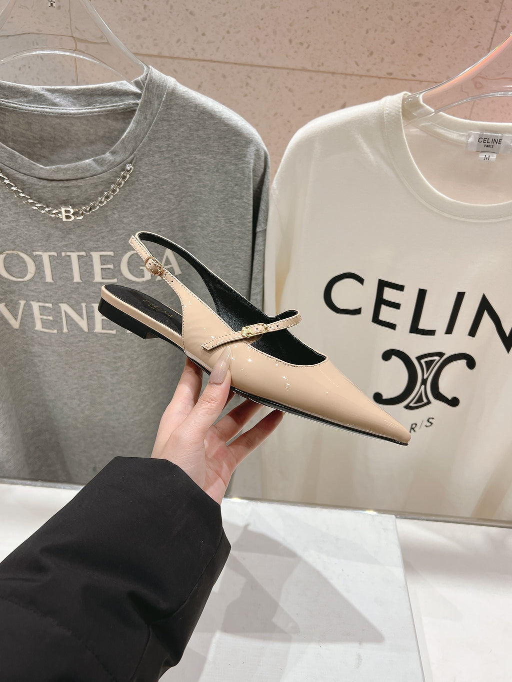 JUDY FLAT SLINGBACK IN TAN BEIGE PATENT CALFSKIN