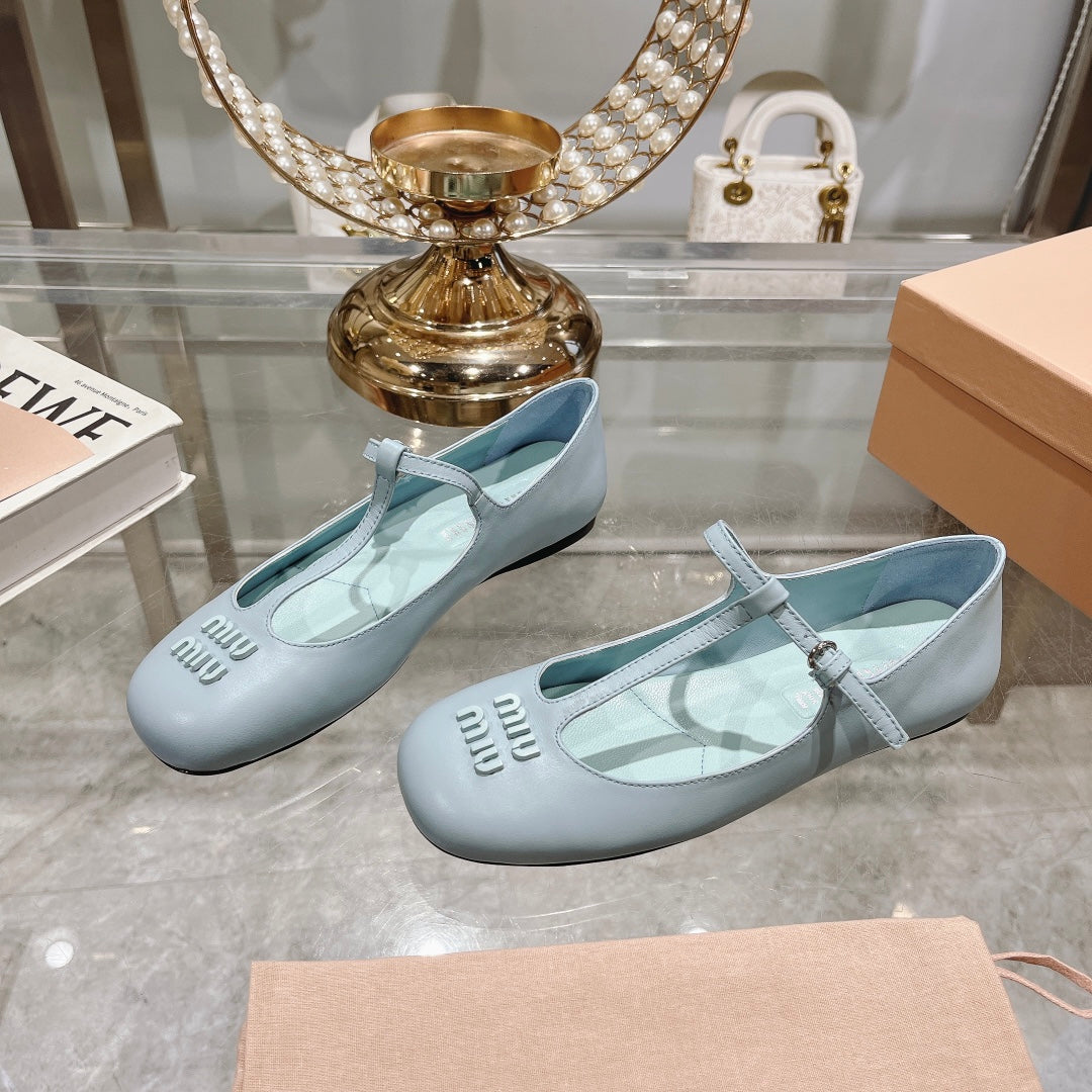 MARY JANE SANDAL PASTEL BLUE WITH T - STRAP SHEEPSKIN