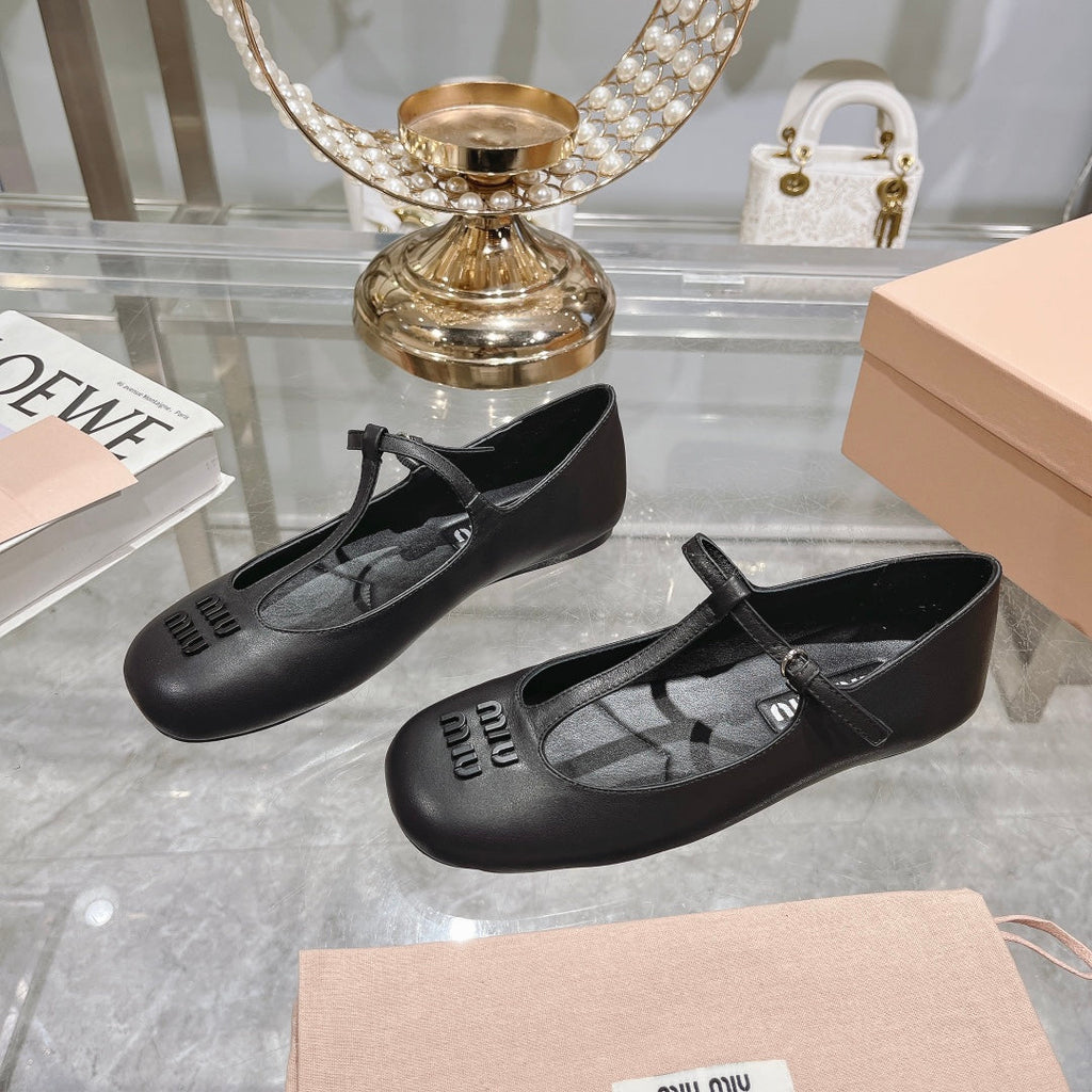 MARY JANE SANDAL BLACK WITH T - STRAP SHEEPSKIN