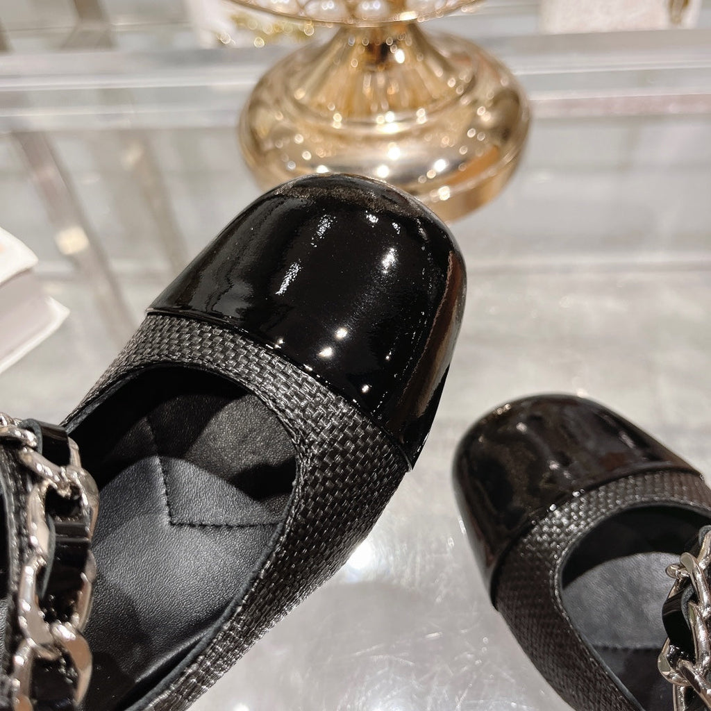 MARY JANE SANDAL CAP TOE BLACK SHEEPSKIN - HIGH HEEL