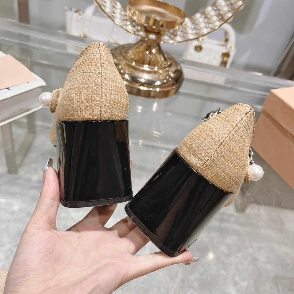 MARY JANE SANDAL CAP TOE DARK CREAM SHEEPSKIN - HIGH HEEL