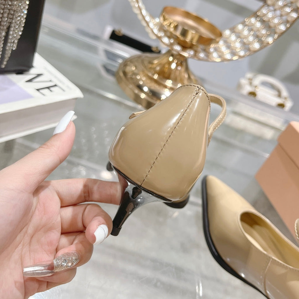 Slingback Shoes Beige Cream Color Beads