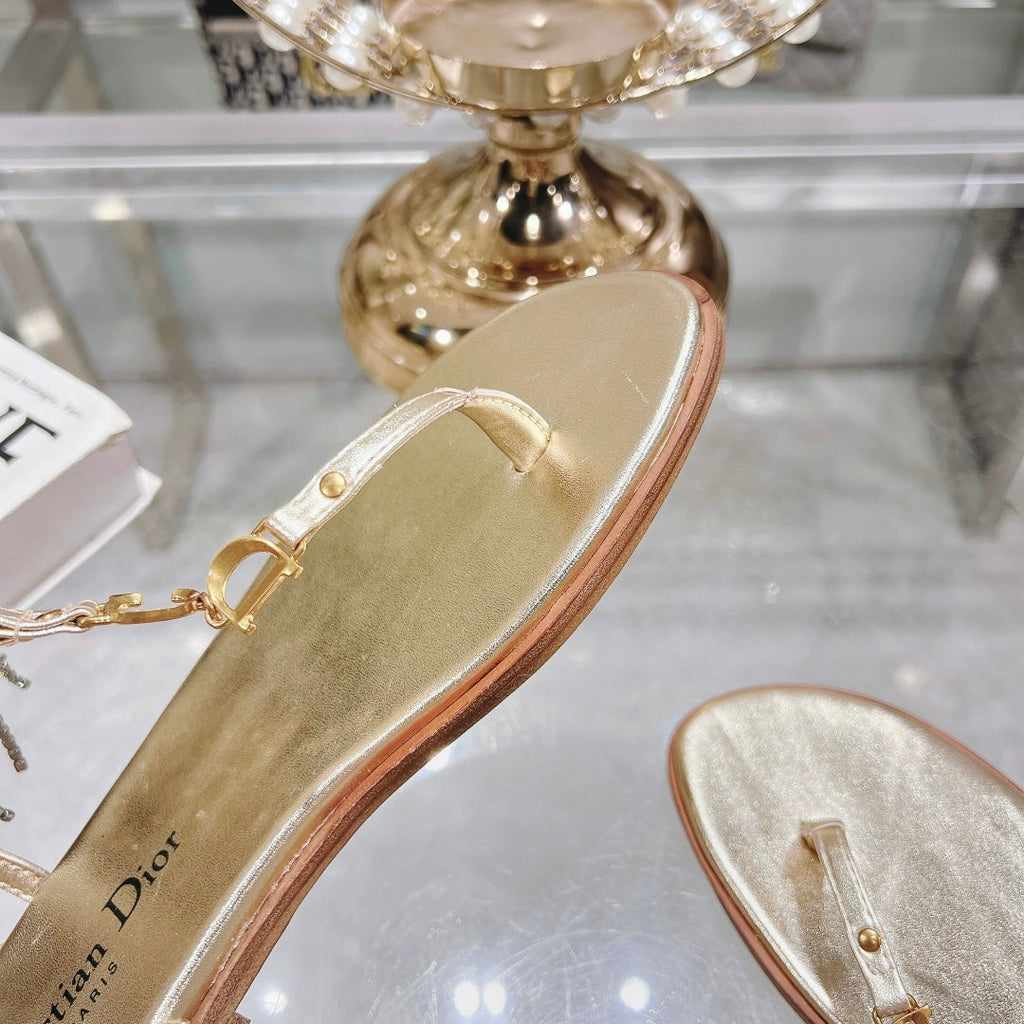 DIORIVIERA C'EST THONG SANDAL GOLD AQUAMARINA CALFSKIN