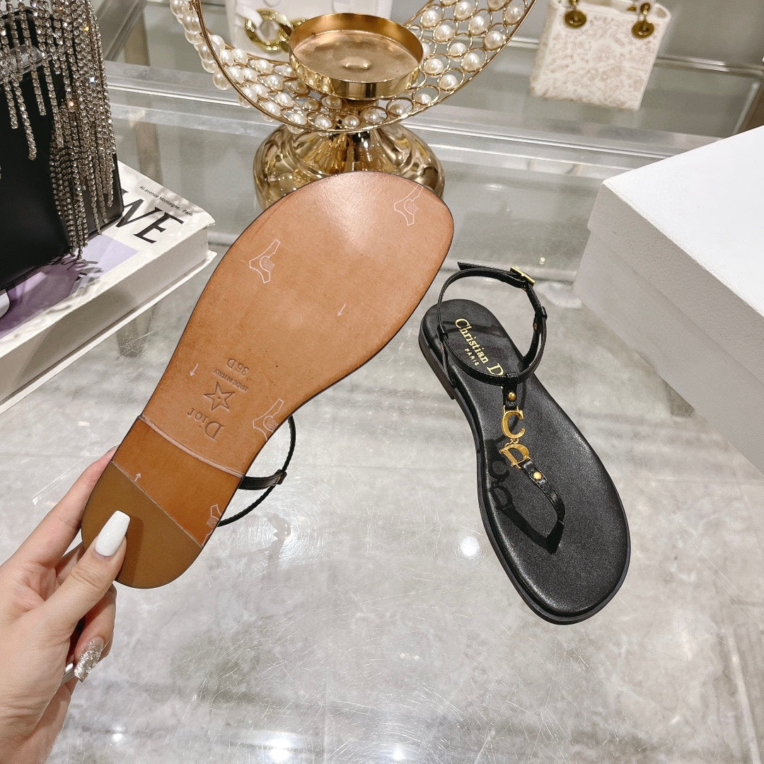 DIORIVIERA C'EST THONG SANDAL BLACK AQUAMARINA CALFSKIN