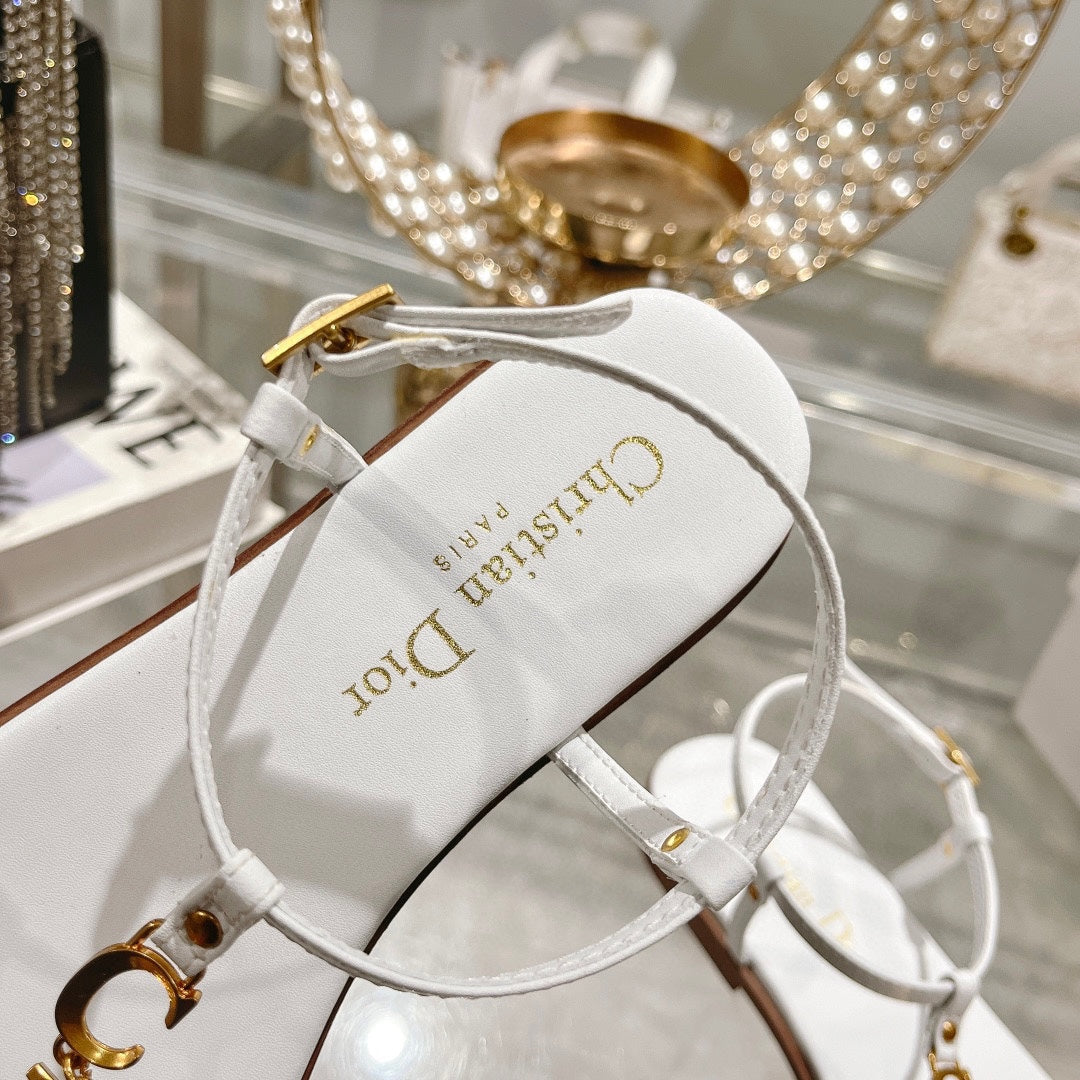 DIORIVIERA C'EST THONG SANDAL WHITE AQUAMARINA CALFSKIN