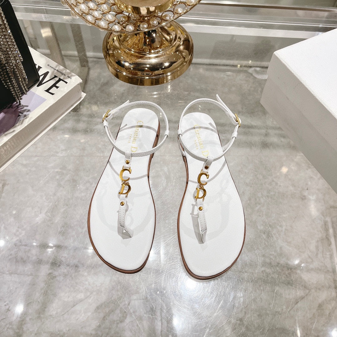 DIORIVIERA C'EST THONG SANDAL WHITE AQUAMARINA CALFSKIN