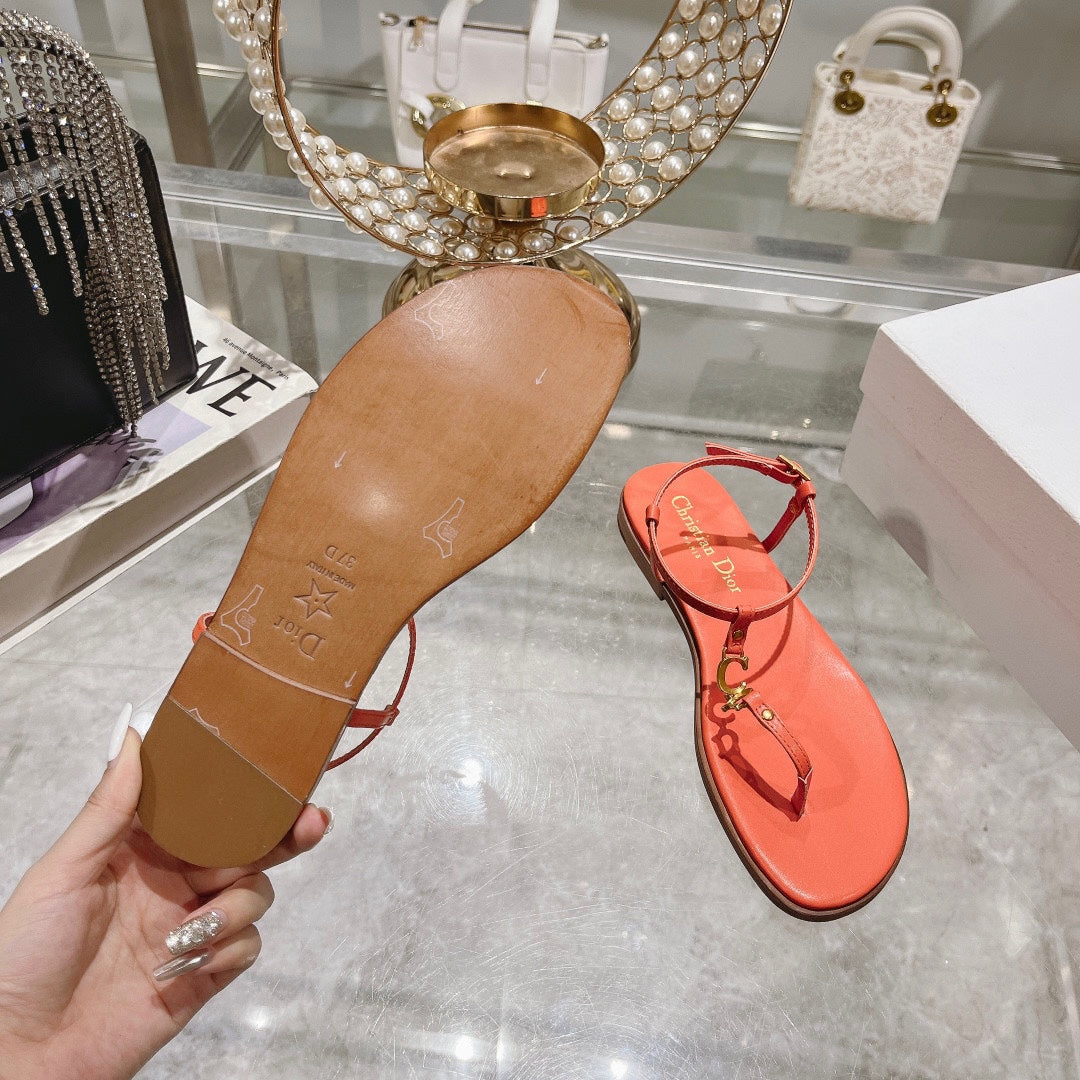 DIORIVIERA C'EST THONG SANDAL VIVID ORANGE AQUAMARINA CALFSKIN