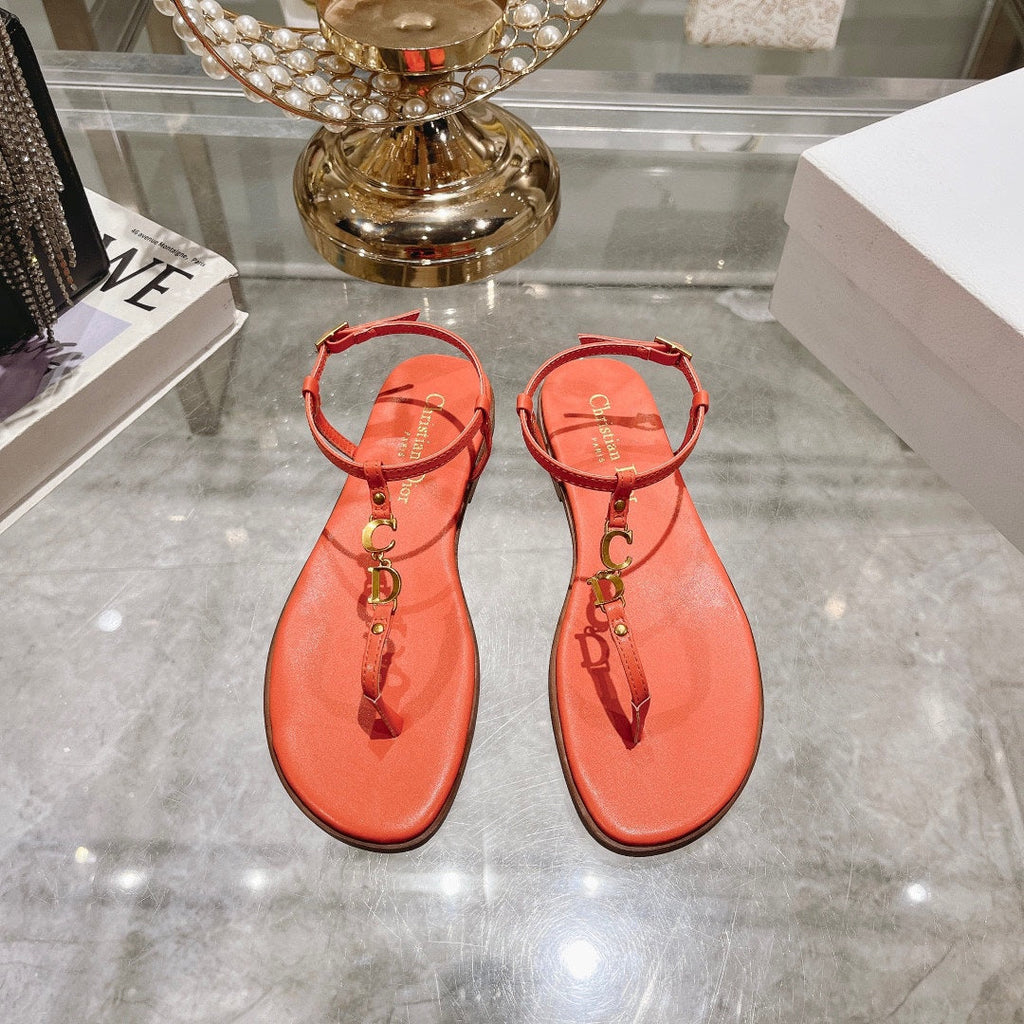 DIORIVIERA C'EST THONG SANDAL VIVID ORANGE AQUAMARINA CALFSKIN