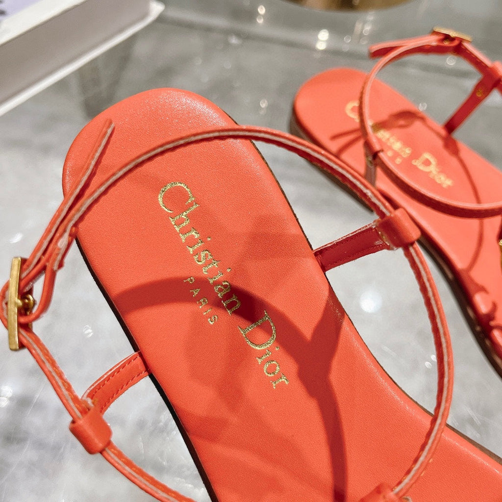 DIORIVIERA C'EST THONG SANDAL VIVID ORANGE AQUAMARINA CALFSKIN