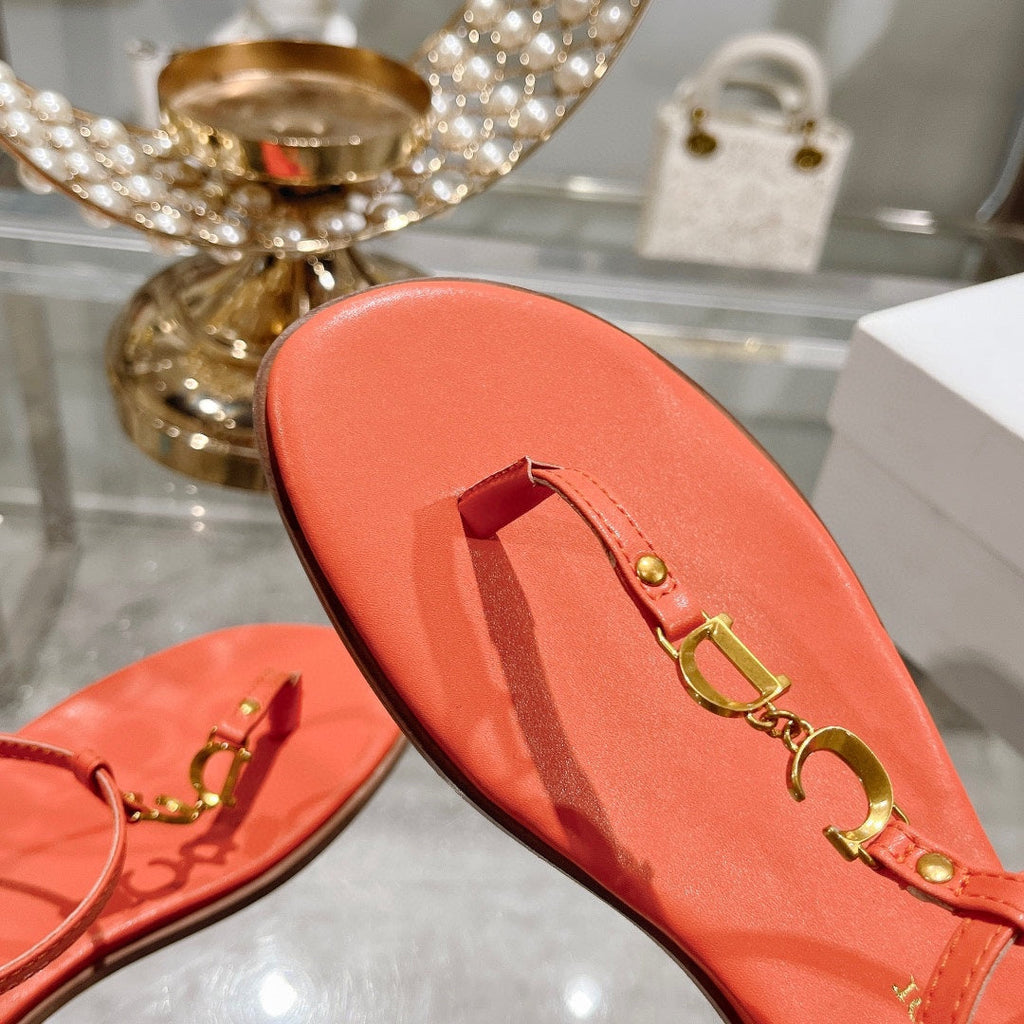 DIORIVIERA C'EST THONG SANDAL VIVID ORANGE AQUAMARINA CALFSKIN
