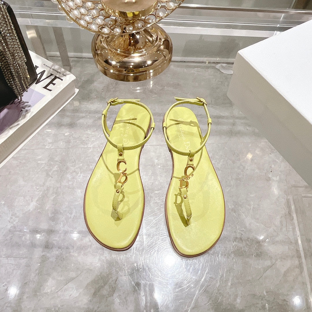 DIORIVIERA C'EST THONG SANDAL LEMON YELLOW AQUAMARINA CALFSKIN