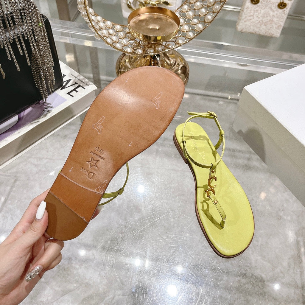 DIORIVIERA C'EST THONG SANDAL LEMON YELLOW AQUAMARINA CALFSKIN