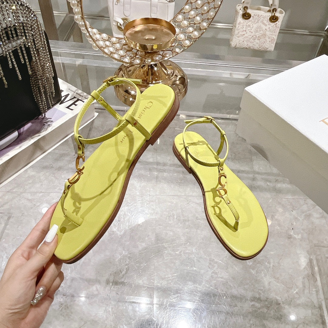 DIORIVIERA C'EST THONG SANDAL LEMON YELLOW AQUAMARINA CALFSKIN