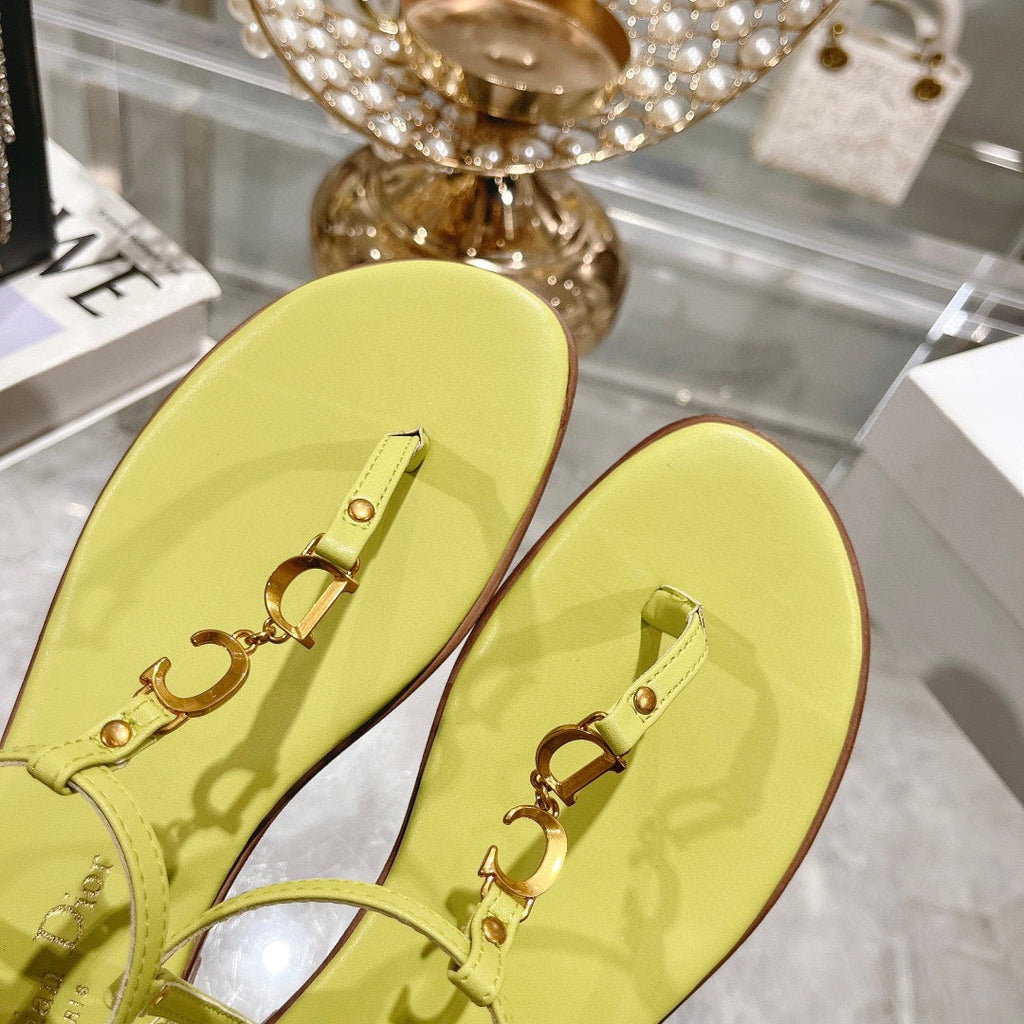 DIORIVIERA C'EST THONG SANDAL LEMON YELLOW AQUAMARINA CALFSKIN