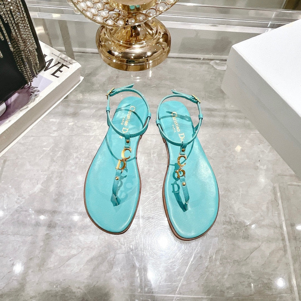DIORIVIERA C'EST THONG SANDAL SKY BLUE AQUAMARINA CALFSKIN