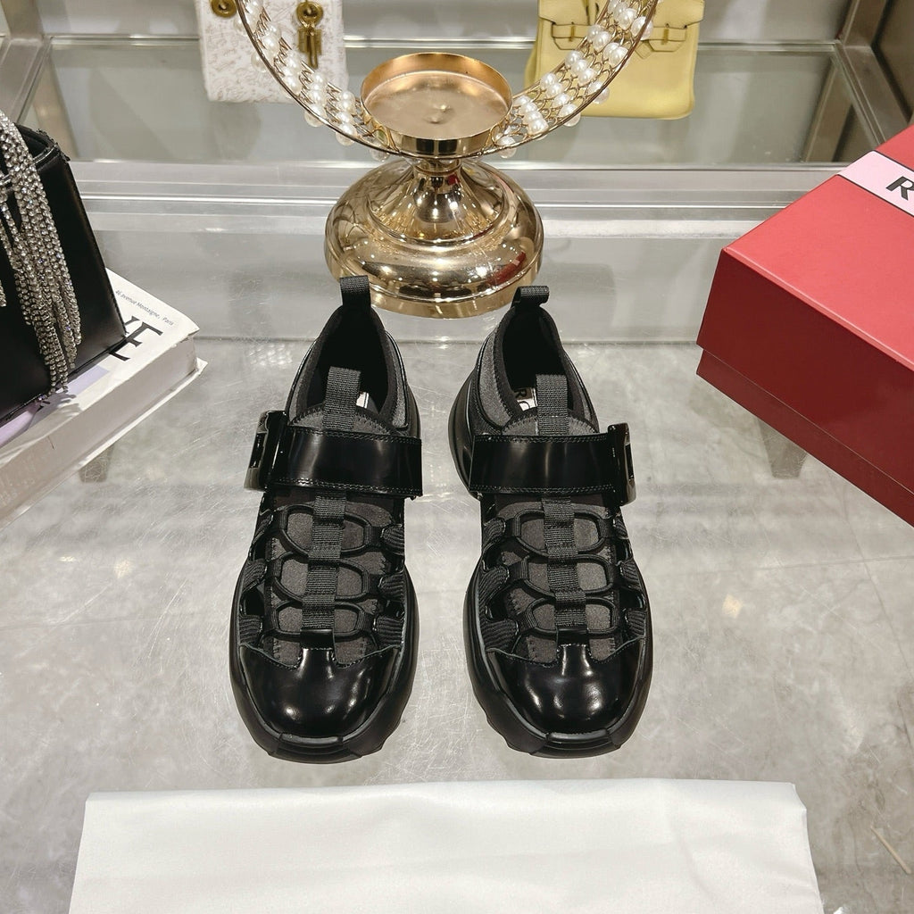 VIV' ON THE RUN TREKKY SNEAKERS IN BLACK SHINY CALFSKIN AND FABRIC