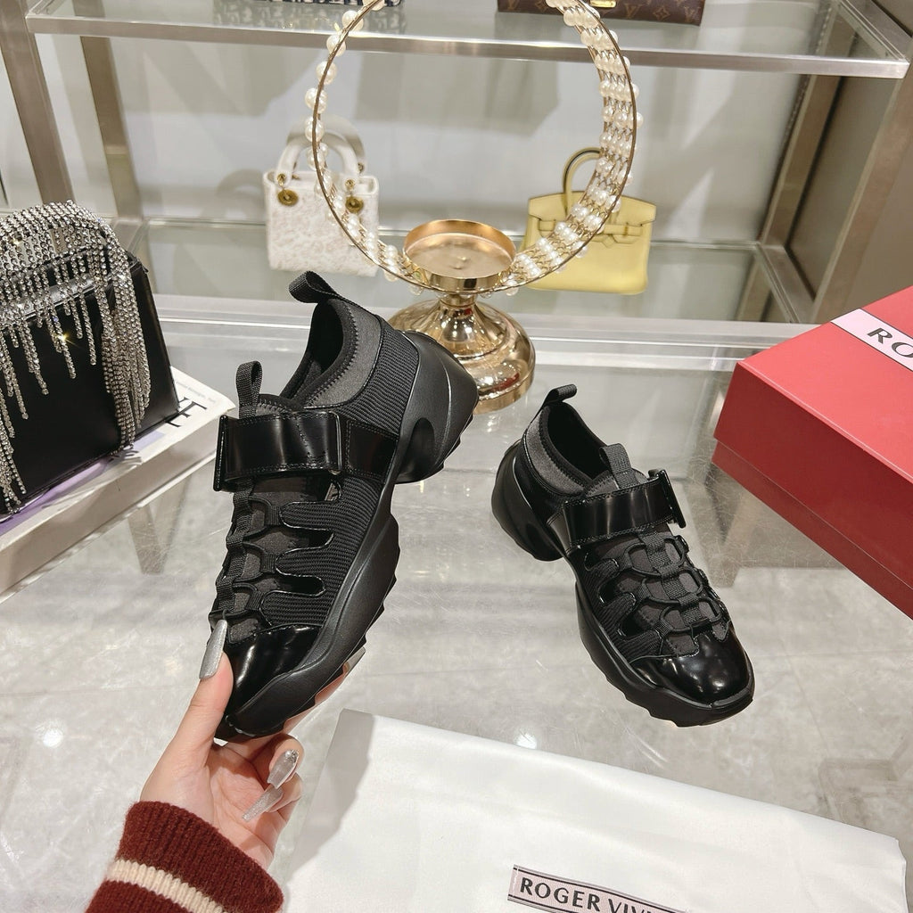 VIV' ON THE RUN TREKKY SNEAKERS IN BLACK SHINY CALFSKIN AND FABRIC