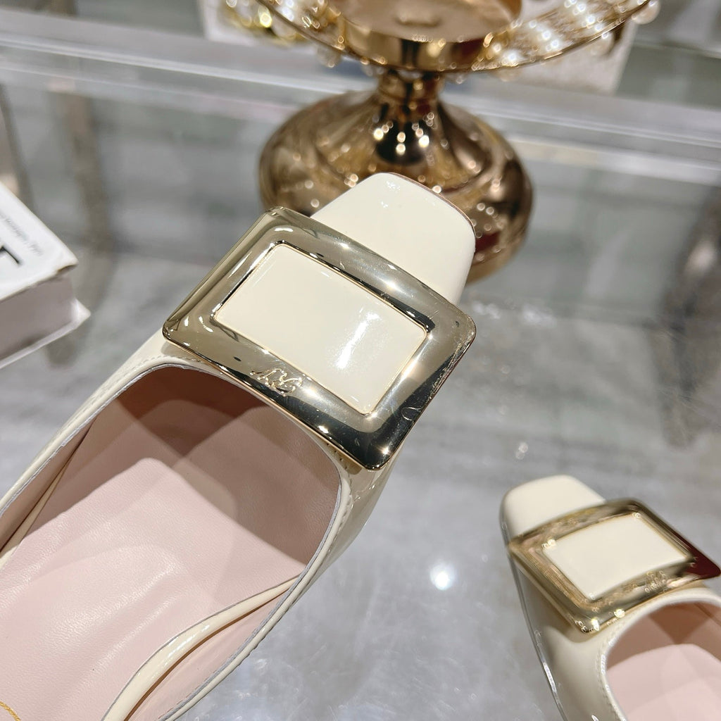 BELLE VIVIER MULES IN IVORY WHITE PATENT CALFSKIN