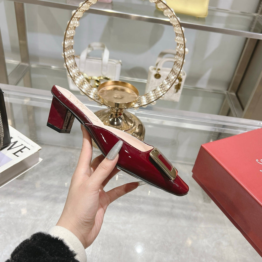 BELLE VIVIER MULES IN BLOOD RED PATENT CALFSKIN